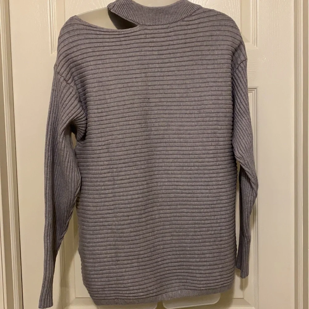 Women’s Halter Neck Cold Shoulder Grey Ribbed Sweater